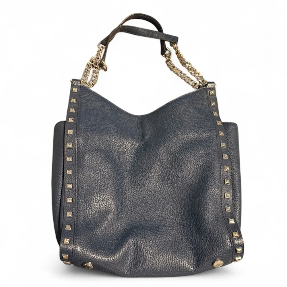 Michael Kors Navy, Studded Pebble Leather Chain Bag